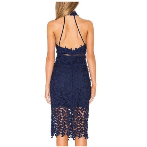 Bardot Gemma Collar Lace Sleeveless Navy Blue Midi Dress 6 - Picture 5 of 12